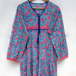 2023 dernière conception luxueuse coton Floral main bloc imprimé Vintage bohème Maxi robe pour les femmes fabriqués à la main robes décontractées - Product Image 1