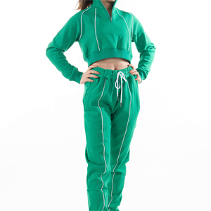 2025 Trend Streetwear <b>Women's</b> Winter Sweatsuit Set OEM Custom Logo Embroidered Letter Design 100% Cotton Fleece <b>Sweatpants</b> - Product Image 1