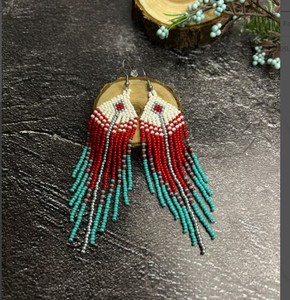 Beaded <b>Earrings</b> Red <b>Turquoise</b> Beaded <b>Earrings</b> Long <b>Earrings</b> Fringe <b>Earrings</b> Native <b>Earrings</b> Quality Beaded Tassel <b>Earrings</b> - Product Image 1