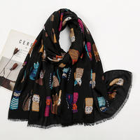 Écharpe en coton imprimée chat 180*85CM, tendance féminine, nouveau motif animal, châle en viscose, hijabs, châles de plage, vente chaude