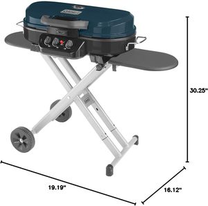 Barbecue portable à gaz pliable pour le camping avec étagères latérales et roues - Product Image 2