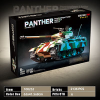 Char d'assaut allemand Panther MOC, blocs de construction, jouet d'ingénierie, char militaire, 6 soldats, pour les fans militaires