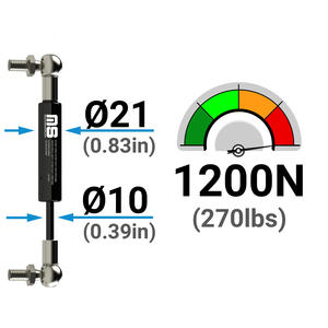Amortisseur à gaz en acier noir robuste MotionStruts 21mm-10mm 885mm 34.84in 100N-1200N pour benne de camion et levage de machines, fabriqué à Bursa, certifié ISO9001 - Product Image 2