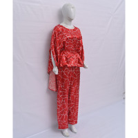 Ensemble deux pièces décontracté pour femme : chemise crayon en dentelle tricotée unie à manches trois-quarts et pantalon long ample à jambe large