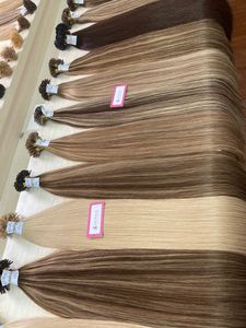 Extensiones de cabello humano virgen de colores ondulados rectos mezclados con cinta Remy de queratina de punta plana dibujada doble europea - Product Image 2