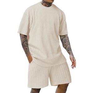 Ensemble d'été deux pièces pour homme composé d'un t-shirt à col rond à manches courtes et d'un short de sport décontracté à cordon de serrage Costume doux de couleur unie à la mode - Product Image 2
