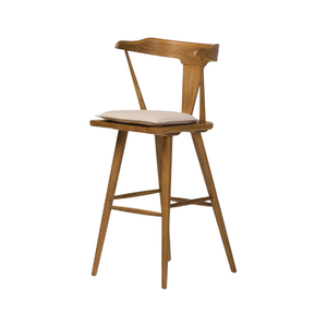 Silla de Bar Moderna Tapizada en Madera de Teca Sólida con Respaldo Curvo para Uso en Bares y Restaurantes - Product Image 2