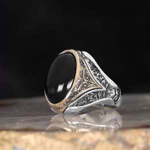 Anillo Azuris de Alta Calidad Estilo Otomano en Plata de Ley 925 para Hombre, Joyería de Moda con Piedra de Ágata Yemenita Natural, Hecho en Turquía - Product Image 2