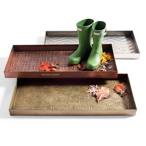 Bandeja de botas Rectangular de lujo moderna tallada en Metal con acabado plateado para entrada del hogar, sala de estar, armario, zapatos de tamaño personalizado - Product Image 6