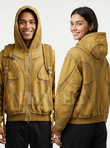 Sweat-shirt décontracté de style streetwear avec sac à dos intégré, élégant, avec panneau en maille zippé, fermeture éclair sur le devant, en molleton lourd - Product Image 2