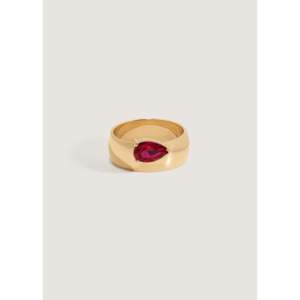 Anillo Romántico Porter con Banda para Cigarro, Talla Única, Plata, Oro Rosa, Baño de Rodio, con Incrustaciones de Rubí Pera, Diseño Moderno, Idea de Regalo de Moda - Product Image 1