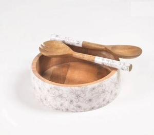 Tazón Redondo de Madera Maciza Pulida Natural con Juego de Servidores de Ensalada, Ligero - Mejor Precio - Product Image 1