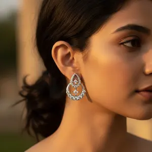 Women's <b>Silver</b> Cubic Zirconia Crystal <b>Earrings</b> Set for <b>Wedding</b> Jewelry - Product Image 1