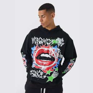 Sweat à capuche zippé thermique pour homme de luxe, 100% coton, impression puff, surdimensionné, molleton d'automne, poids lourd, 3XL, streetwear personnalisé - Product Image 1