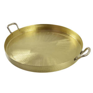 Plateau de service rond en laiton martelé avec poignée et finition or idéal pour les occasions spéciales table à manger raffinée avec poignée - Product Image 1