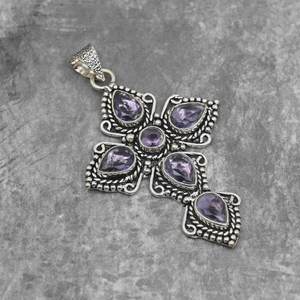 Amethyst Cross Pendant Handmade Sterling Silver February Birthstone Religious Jewelry Gift For Women And <b>Men</b> - Product Image 3