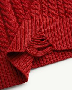 <b>Men's</b> High Quality Cotton <b>Cable</b> <b>Knit</b> Short-Sleeve <b>Sweater</b> Regular Fit Embroidered Back Neck Collar Custom Private Logo Autumn - Product Image 4