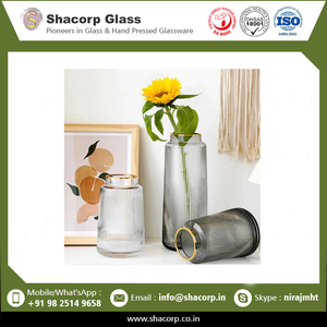 Proveedor de florero de cristal con borde dorado rayado alto de alta calidad de la India - Product Image 2