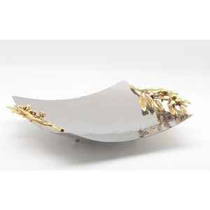 Fabuleux plateau de service rectangulaire en métal avec poignées de branche d'olivier en feuille d'or vaisselle élégante plateau de service alimentaire excellent prix - Product Image 3