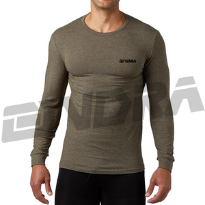 T-shirt ajusté noir mélangé, manches longues, pour homme, avec tissu extensible respirant, coupe slim, confort, vêtements de sport, entraînement quotidien - Product Image 1