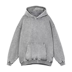 Sweat à capuche lavé à l'acide en coton mélangé de haute qualité OEM /ODM chemises molletonnées en tissu sweat-shirts couleur grise pour hommes - Product Image 5