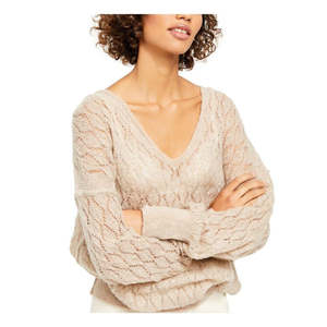 Cardigan beige premium in maglia traforata da donna Free People, modello Say Hello, taglia S, traspirante, sottile, stile shrug, per l'autunno. - Product Image 1