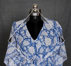 Caftán con estampado de bloque indio, algodón orgánico puro, ligero, corto, ropa de dormir, estampado Floral, ropa de playa, vestido de verano - Product Image 2
