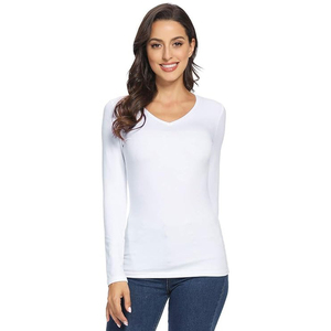 Camiseta de Verano Casual con Cuello en V para Mujer, Transpirable, con Estampado Personalizado, Ecológica, Teñida a Medida, de Manga Larga - Product Image 1