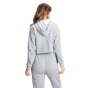 Conjunto de Sudadera con capucha de calidad superior para mujer Suéter de gimnasio de lana de color gris con logotipo personalizado y diseño personalizado - Product Image 6