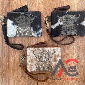 Portefeuille long en cuir de vachette personnalisé vente en gros de lases gravure pochette à pampilles en cuir véritable pour femmes - Product Image 1
