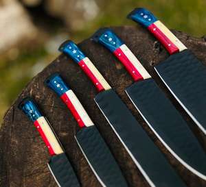 Custom Handmade D2 <b>Steel</b> 5-Piece Chef Set Texas Flag Handle Fine Leather Case Eco-Friendly Vegetable Knife Wood Handle OEM - Product Image 4