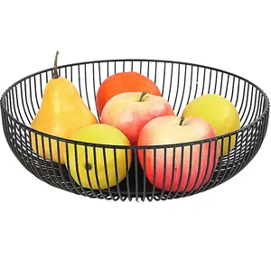 Wire Fruit Basket Large Round Storage Baskets For Bread Fruit Snacks Candy With Matt Powder Coating Fashion Fruit Bowl Decorate