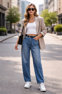 Jean en denim taille haute coupe mom pour femme – Décontracté, ample, confortable, élégant, coloré et personnalisable, toutes saisons - Product Image 2