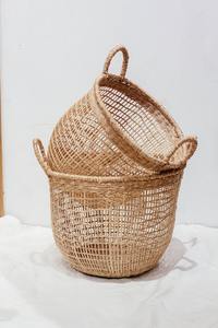 Ensemble de 3 paniers de rangement ronds en fibre naturelle de jonc de mer tressé avec poignées, organisateur, jardinière, panier à linge en paille et rotin, prix avantageux - Product Image 3