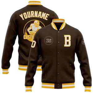 Chaqueta Universitaria Personalizada para Hombre 2025, Marrón, Blanca y Dorada, con Cremallera, Transpirable, Estilo Bomber, Cortavientos, Servicio OEM - Product Image 2