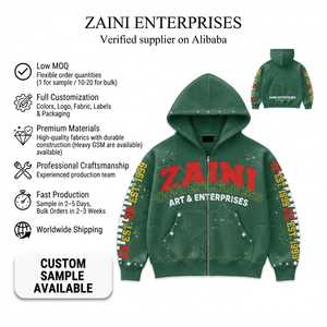 Sweat à capuche zippé pour femme 400 GSM en molleton de coton et polyester de qualité supérieure, vert, avec broderie personnalisée, impression sérigraphique, impression DTF, impression en relief, OEM ODM - Product Image 1