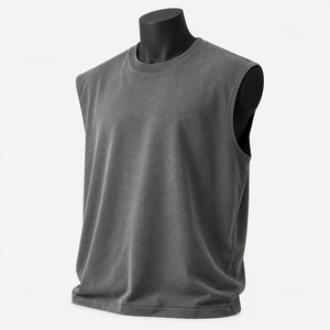เสื้อกล้ามแขนกุดคอกลมถักสีเทาสำหรับผู้ชายสไตล์ลำลอง - Product Image 3