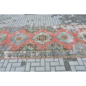 4.8x12.6 ft <b>Runner</b> Turkish Vintage Rug, <b>Red</b> Patchwork Wool Rug - Product Image 3