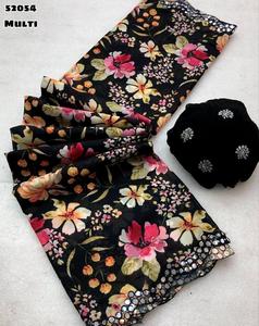 Bollywood indien noir fantaisie imprimé Designer Showstopper Sari dernier exclusif de qualité supérieure Saree ethnique StunningLook à la mode - Product Image 1