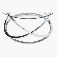 Table basse en verre ronde argentée moderne pour salon Table basse à base chromée à dessus transparent