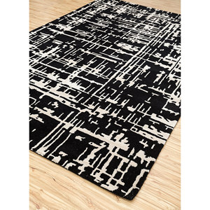 พรมขนสัตว์ผสมวิสโคสทอมือลายเรขาคณิตสีเทาดำ ทอแบบแบน สำหรับตกแต่งบ้านและทางเดิน ผลิตภัณฑ์จาก Jaipur Rugs รุ่น ZA-Taq-266 - Product Image 1