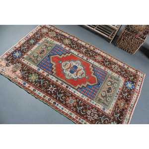 พรมวินเทจสไตล์ตุรกี ขนาด 3.3x5.3 ฟุต พรมลายสัตว์สีแดงน้ำเงิน - Product Image 4