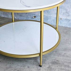 Modern Two-tiered <b>Sofa</b> <b>Table</b> with Stone Top & Iron Legs 60x60cm Living Room Furniture TT68274 - Product Image 5
