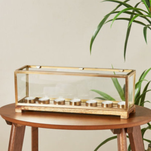 Gold Metal Framed 7 Tea Lights Table Stand Elegant Glass <b>Candle</b> <b>Holders</b> Lanterns Jars Handmade Modern Luxury Home <b>Garden</b> Event - Product Image 6