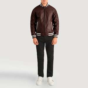 Pascal Genuine <b>Sheepskin</b> Leather Varsity <b>Jacket</b> Maroon High Quality College Casual Water Proof XS for Autumn Heating Clothes - Product Image 3