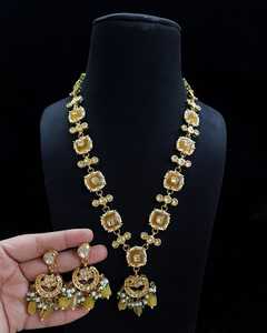 Haute qualité Kundan plaqué or bijoux femmes Long collier ensemble luxe Vintage Style haut indien mariages fêtes - Product Image 6