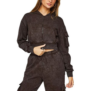 Nueva Llegada: Conjunto Deportivo Casual para Mujer, Ecológico, de Tela Gruesa, Lavado Ácido, Transpirable, de Secado Rápido, Estilo Hip Hop, con Parche Bordado, para Invierno - Product Image 1