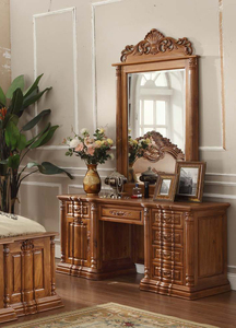 Handmade khắc gỗ tếch bàn trang điểm với gương và phân hiện đại Châu Âu hoàng gia phong cách Vanity bảng cho phòng ngủ - Product Image 3