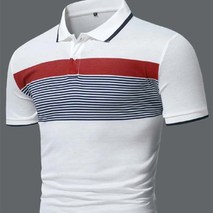 เสื้อโปโลลายทางสำหรับผู้ชาย,เสื้อแขนสั้นเสื้อยืดคอตตอนน้ำหนักเบาเสื้อเทนนิสเสื้อเข้ารูปลำลอง - Product Image 1