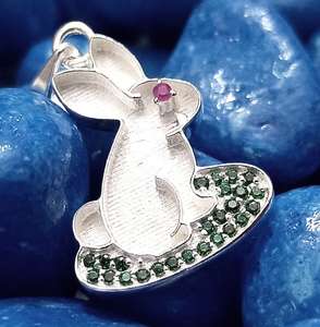 Handmade Fine Jewelry-Solid 925 Sterling Silver Rabbit Design Pendant 14K Gold Plating 17x22mm-<b>Ashes</b> Resin Breastmilk Keepsake - Product Image 3